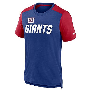 Men's Nike Heathered Royal/Heathered Red New York Giants Color Block Team Name T-Shirt