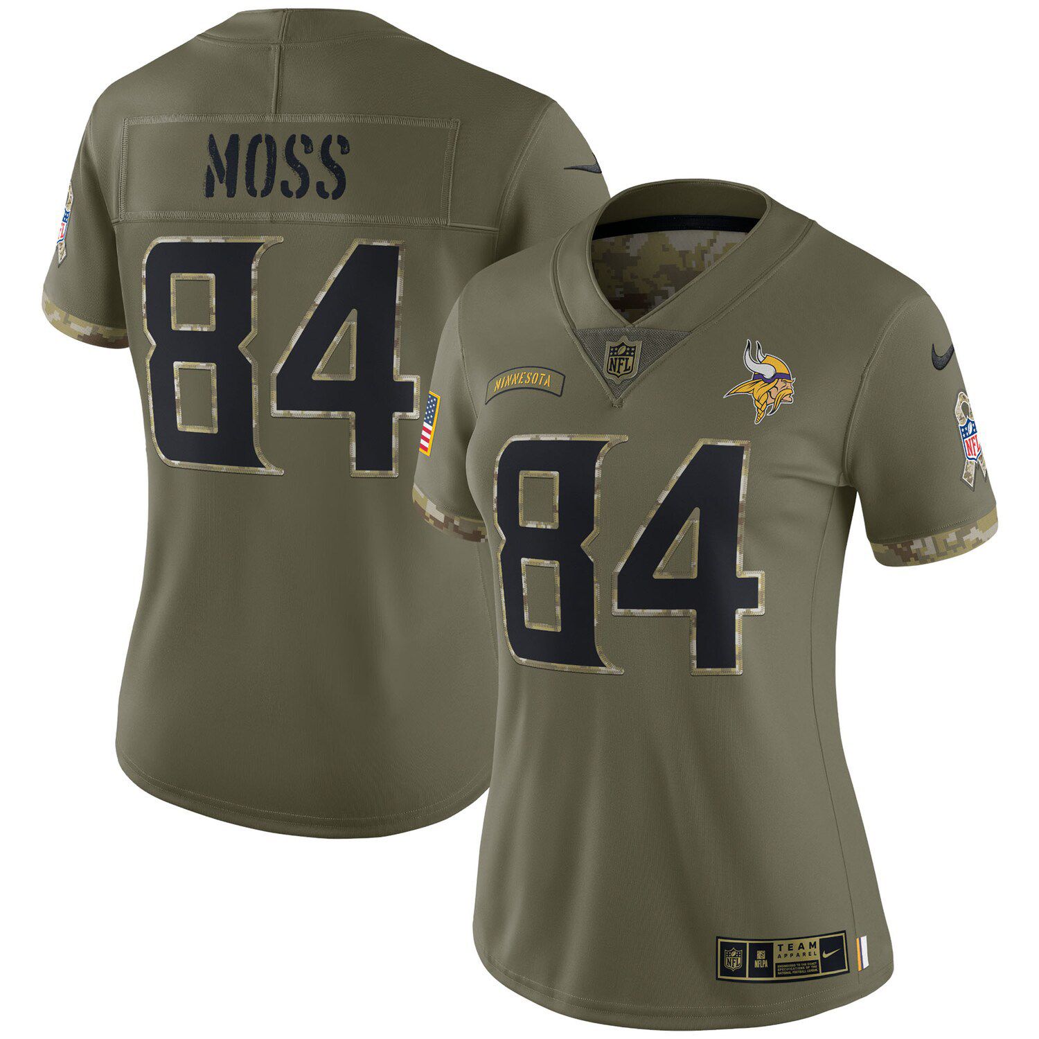 Women's Nike Randy Moss Olive Minnesota Vikings 2022 Salute To Service  Retired Player Limited Jersey