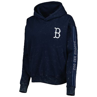 Women's The Wild Collective Navy Boston Red Sox Marble Pullover Hoodie
