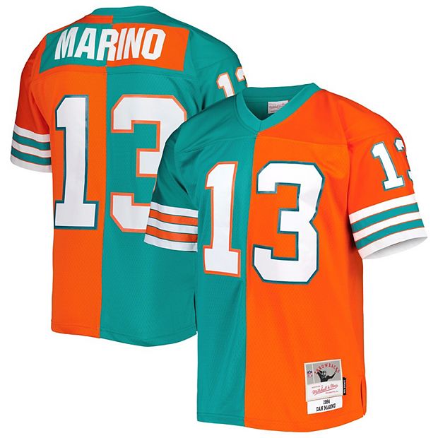 Men's Mitchell & Ness Dan Marino Aqua/Orange Miami Dolphins 1984 Split  Legacy Replica Jersey