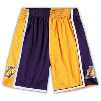 Men's Mitchell & Ness Gold/Purple Los Angeles Lakers Big & Tall Hardwood Classics Split Swingman Shorts