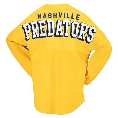 Women's Fanatics Branded Gold Nashville Predators Spirit Lace-Up V-Neck Long Sleeve Jersey T-Shirt