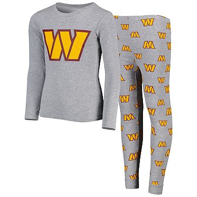 Youth Heather Gray Washington Football Team Long Sleeve T-Shirt & Pants Sleep Set