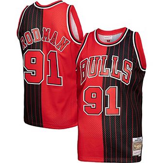 Men's Mitchell & Ness Dennis Rodman Red/Black Chicago Bulls Hardwood Classics 1995-96 Split Swingman Jersey