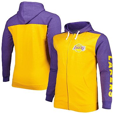 Men's Fanatics Branded Gold/Purple Los Angeles Lakers Big & Tall Down and Distance Full-Zip Hoodie