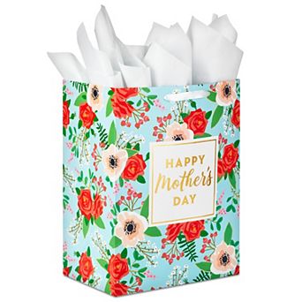 Hallmark 17 in Extra Large Mother's Day Gift Bag with Tissue Paper (Red Roses, Green Foliage, Bright Blue) for Mom, Grandma, Nana, New Mother