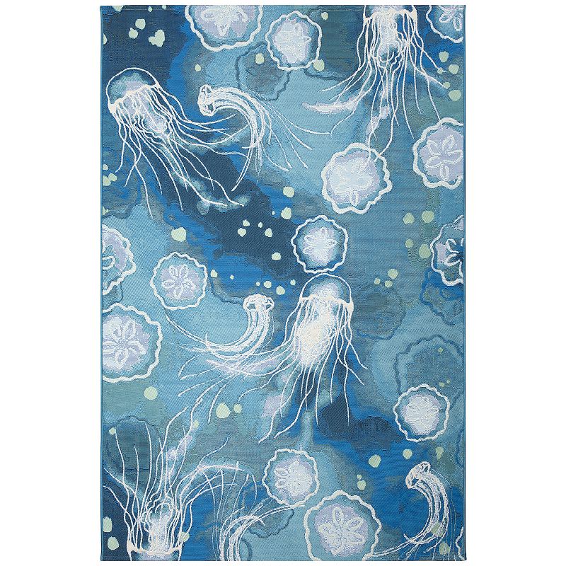 Liora Manne Marina Jelly Fish Indoor/Outdoor Rug, Blue, 6.5X9 Ft