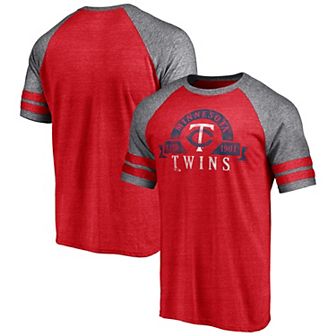 Men's Fanatics Branded Heather Red Minnesota Twins Utility Two-Stripe Raglan Tri-Blend T-Shirt