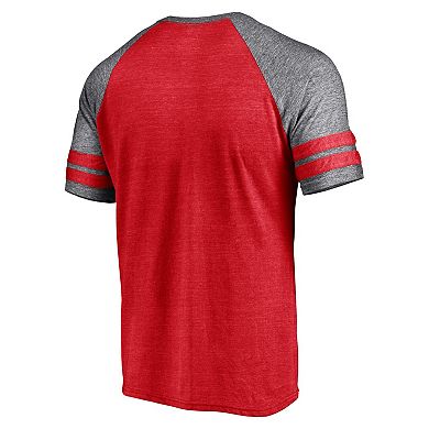 Men's Fanatics Branded Heather Red Minnesota Twins Utility Two-Stripe Raglan Tri-Blend T-Shirt