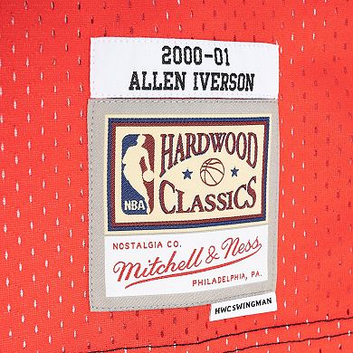 Men's Mitchell & Ness Allen Iverson Black/Red Philadelphia 76ers Hardwood Classics 2000/01 Split Swingman Jersey