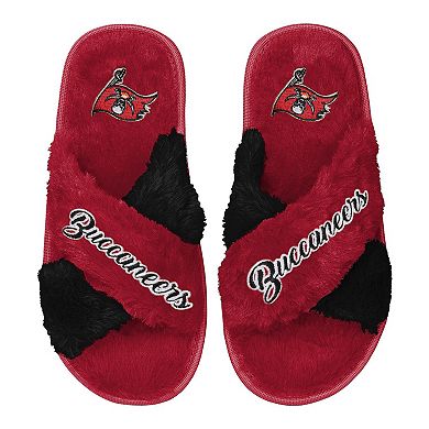 Women's FOCO Red Tampa Bay Buccaneers Two-Tone Crossover Faux Fur Slide Slippers