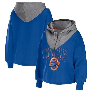 Women's WEAR by Erin Andrews Blue New York Knicks Pieced Quarter-Zip Hoodie Jacket
