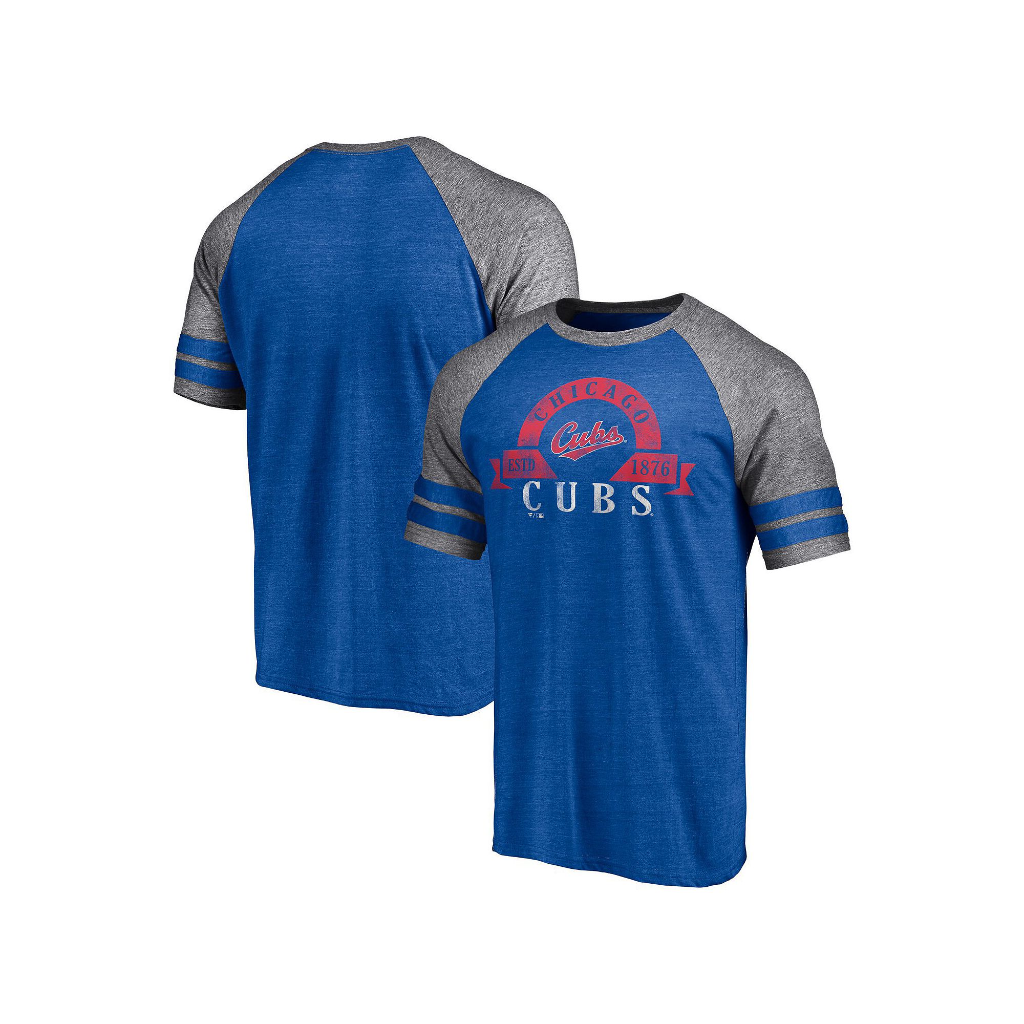 Mens Fanatics Branded Heather Royal Chicago Cubs Utility Two-Stripe Raglan