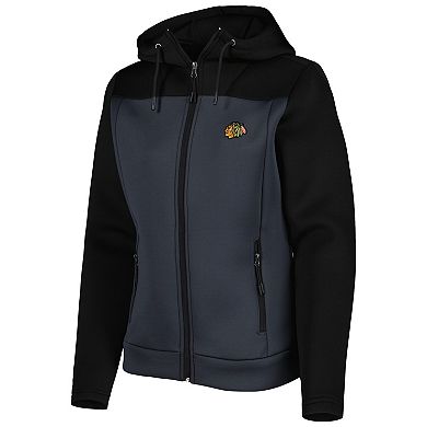 Women's Antigua Black/Gray Chicago Blackhawks Protect Full-Zip Jacket
