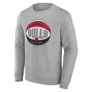 Men's Fanatics Branded Heathered Gray Chicago Bulls True Classics Vint Pullover Sweatshirt