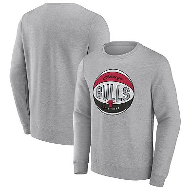 Men's Fanatics Branded Heathered Gray Chicago Bulls True Classics Vint Pullover Sweatshirt