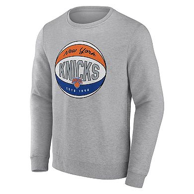 Men's Fanatics Branded Heathered Gray New York Knicks True Classics Vint Pullover Sweatshirt