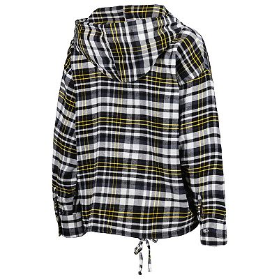 Women s Concepts Sport Black Iowa Hawkeyes Mainstay Lightweight Flannel Plaid Pullover Hoodie