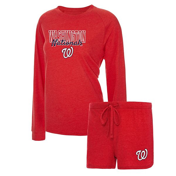 Women's Concepts Sport Heather Red Washington Nationals Meter Knit Raglan  Long Sleeve T-Shirt & Shorts Sleep Set