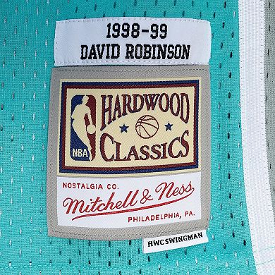 Men's Mitchell & Ness David Robinson Black/Teal San Antonio Spurs Hardwood Classics 1998/99 Split Swingman Jersey