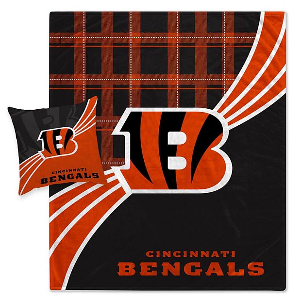 Cincinnati Bengals Plaid Wave Flannel Fleece Blanket & Pillow Combo Set