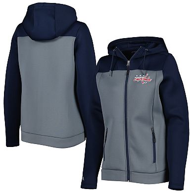 Women's Antigua Navy/Gray Washington Capitals Protect Full-Zip Jacket