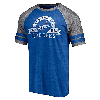 Men's Fanatics Branded Heather Royal Los Angeles Dodgers Utility Two-Stripe Raglan Tri-Blend T-Shirt