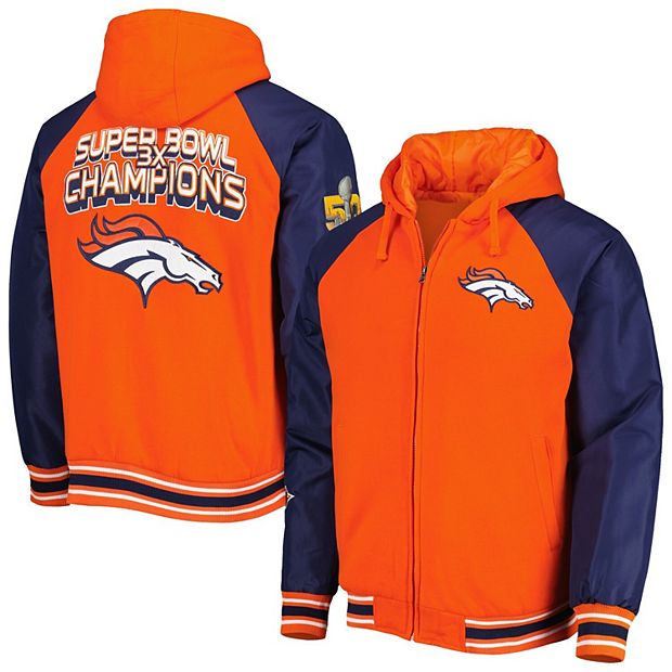 Denver Broncos G-III Sports by Carl Banks 3x Champions Defender Raglan  Full-Zip Hoodie Varsity Jacket - Orange