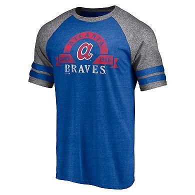 Men's Fanatics Branded Heather Royal Atlanta Braves Utility Two-Stripe Raglan Tri-Blend T-Shirt