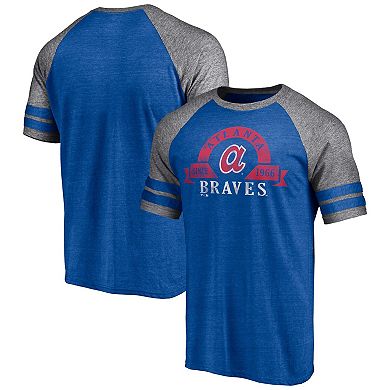 Men's Fanatics Branded Heather Royal Atlanta Braves Utility Two-Stripe Raglan Tri-Blend T-Shirt