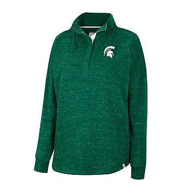 Women's Colosseum Green Michigan State Spartans Natalie Speckled Quarter-Snap Top
