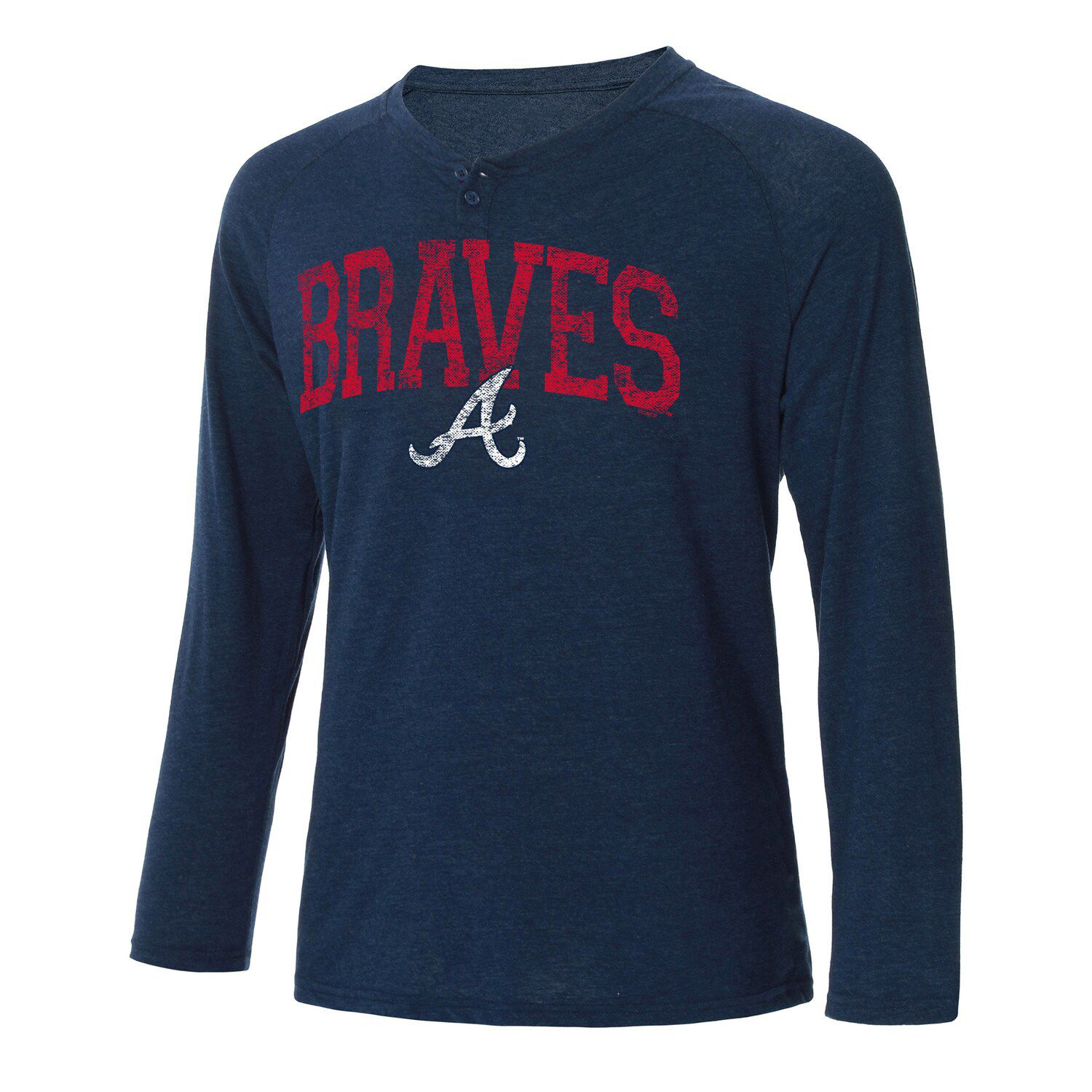 Men’s Mitchell & Ness Atlanta Braves Legend Slub Henley Red and Navy  Baseball Shirt