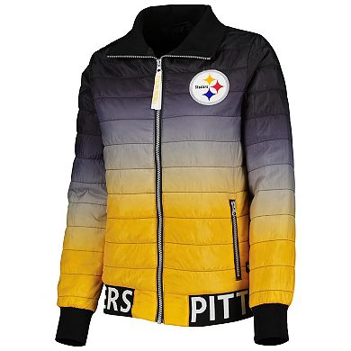 Women's The Wild Collective Black/Gold Pittsburgh Steelers Color Block Full-Zip Puffer Jacket