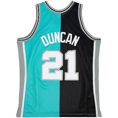 Men's Mitchell & Ness Tim Duncan Black/Teal San Antonio Spurs Hardwood Classics 1998/99 Split Swingman Jersey