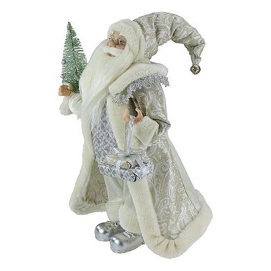 12" Ivory Standing Santa Christmas Figure Carrying a Green Pine Tree