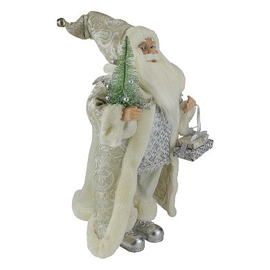 12" Ivory Standing Santa Christmas Figure Carrying a Green Pine Tree