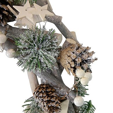 12" Natural Branch with Stars and Berries Christmas Wreath