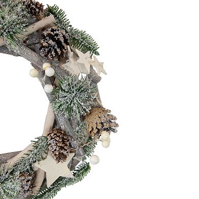 12" Natural Branch with Stars and Berries Christmas Wreath