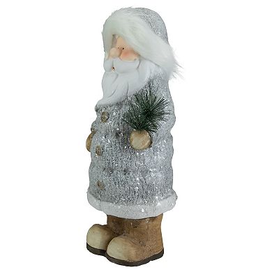 18" Ceramic Santa in Gray Coat Holding Pine Sprig Christmas Figure