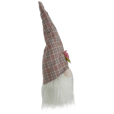 20" Pink and White Plaid Spring Gnome Head Table Top Decor