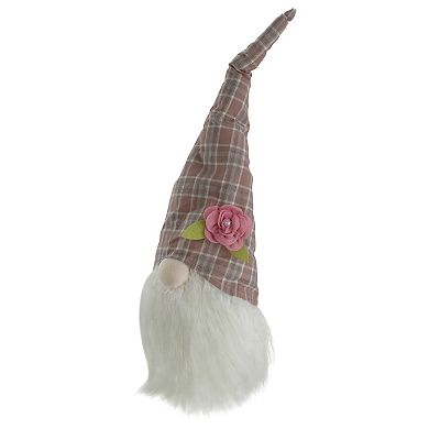 20" Pink and White Plaid Spring Gnome Head Table Top Decor