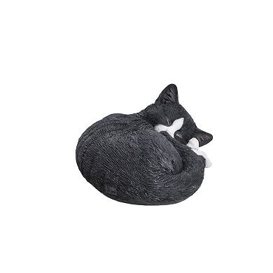 8" Black and White Lying Down Cat Outdoor Figurine