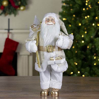 18" Gold and White Standing Santa Christmas Figure with Presents