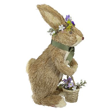 15" Brown Sisal Bunny Rabbit with Basket Easter Figure