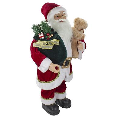 2' Standing Santa Christmas Figure with a Plush Bear