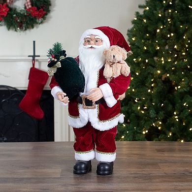 2' Standing Santa Christmas Figure with a Plush Bear