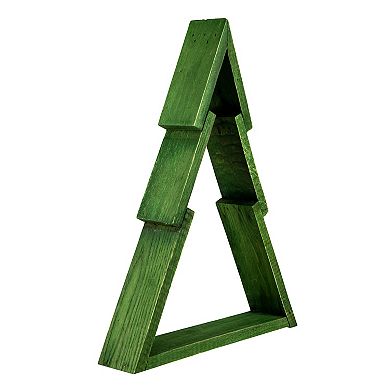 12" Green Geometric Wooden Christmas Tree Tabletop Display
