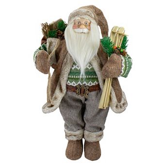 18" Standing Santa Christmas Figure Carrying Presents and Skis