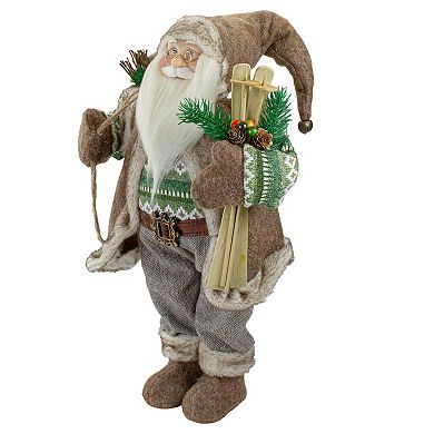 18" Standing Santa Christmas Figure Carrying Presents and Skis
