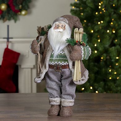 18" Standing Santa Christmas Figure Carrying Presents and Skis